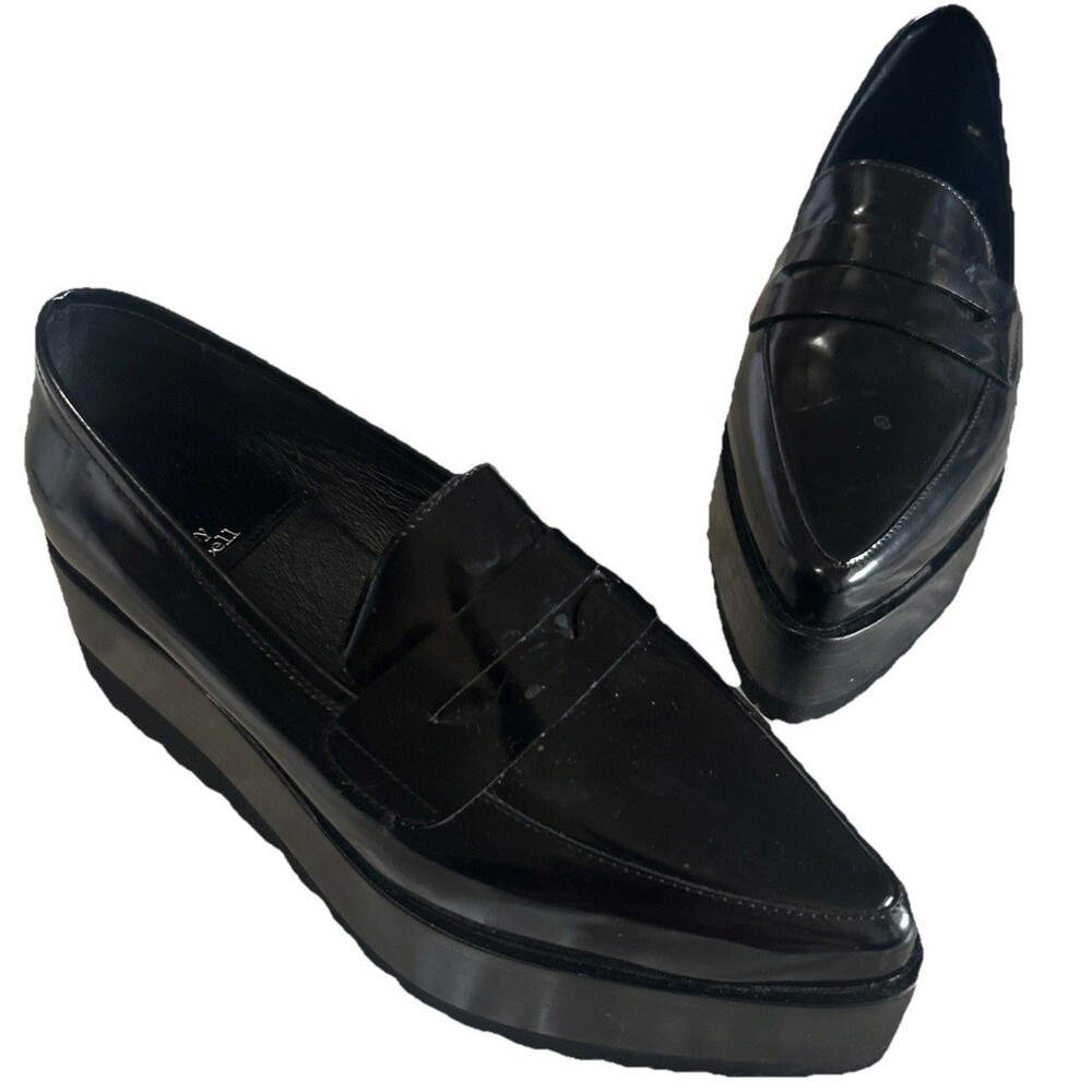 Jeffrey Campbell Suit You Sz 5.5 Platform Loafer Chunky Wedge Pointed Toe Black - Picture 4 of 16